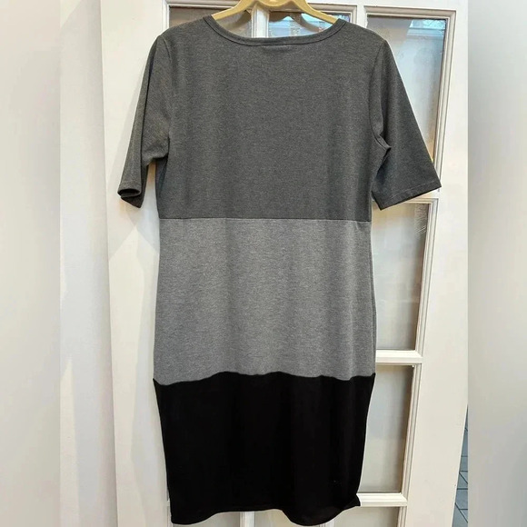 LuLaRoe Grey & Black Color Block Julia Fitted Midi Dress Women’s Size Large L - Picture 4 of 8